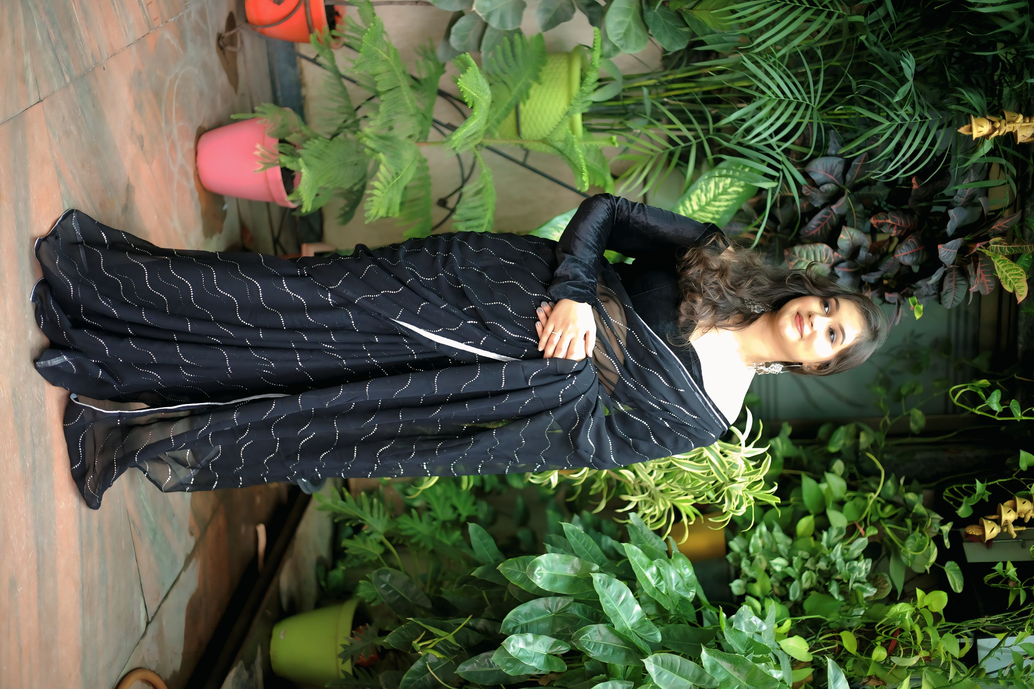 Step into sophistication with the Midnight Muse – Black Georgette Saree