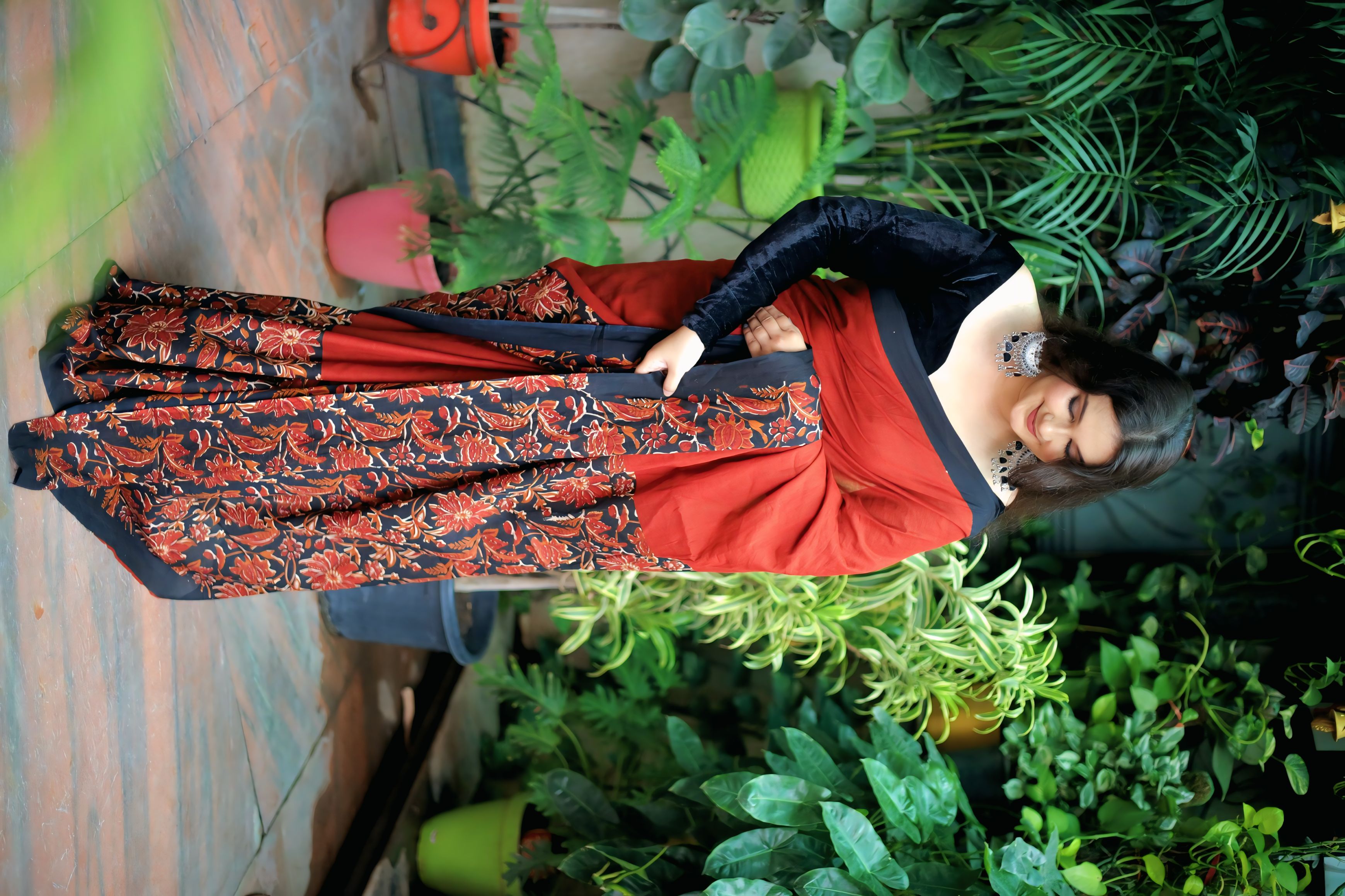 Rust Bloom - Bagru Block Print Cotton Mulmul Saree