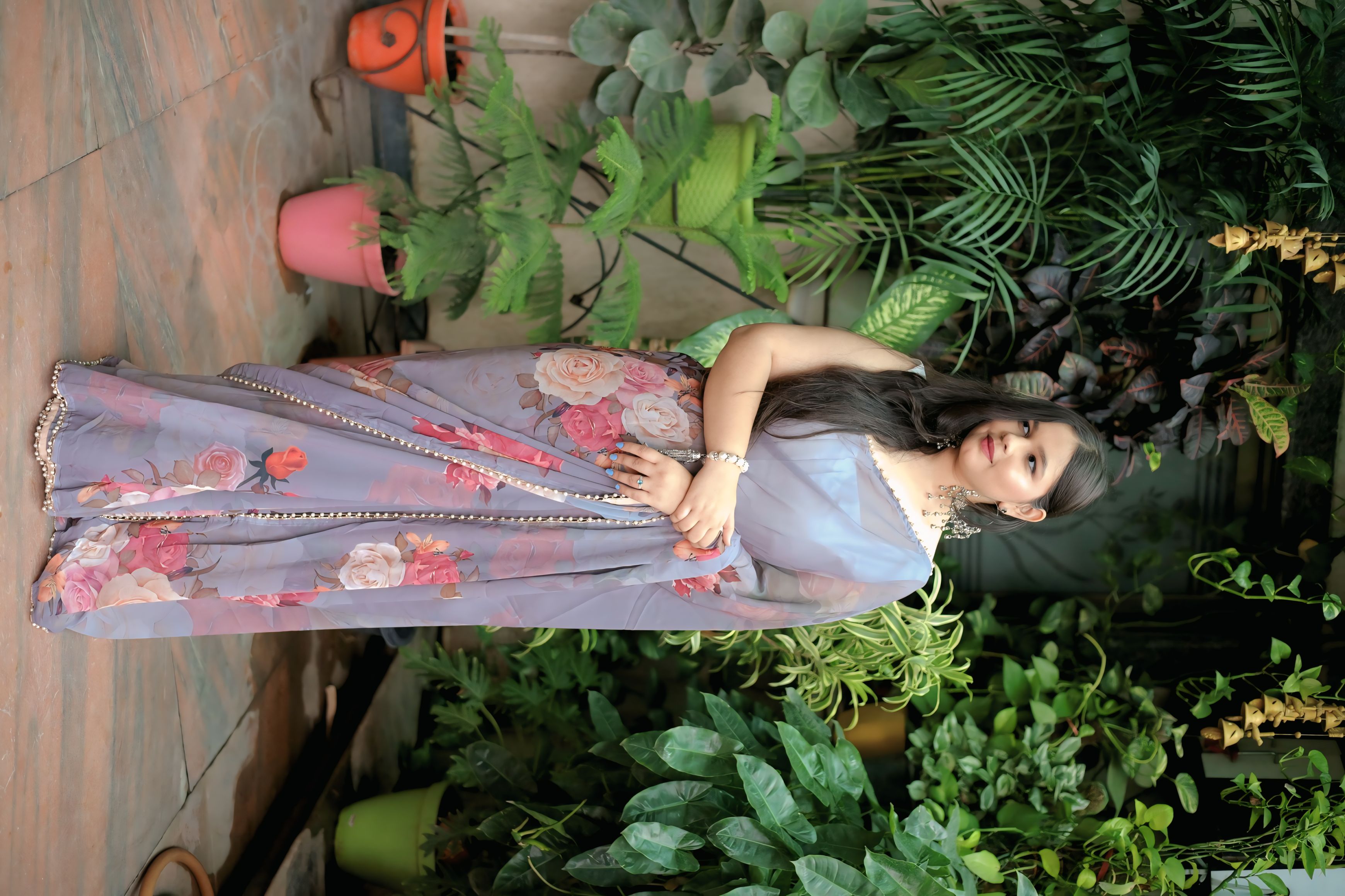 Lilac Garden - Muslin Cotton Silk Floral Saree