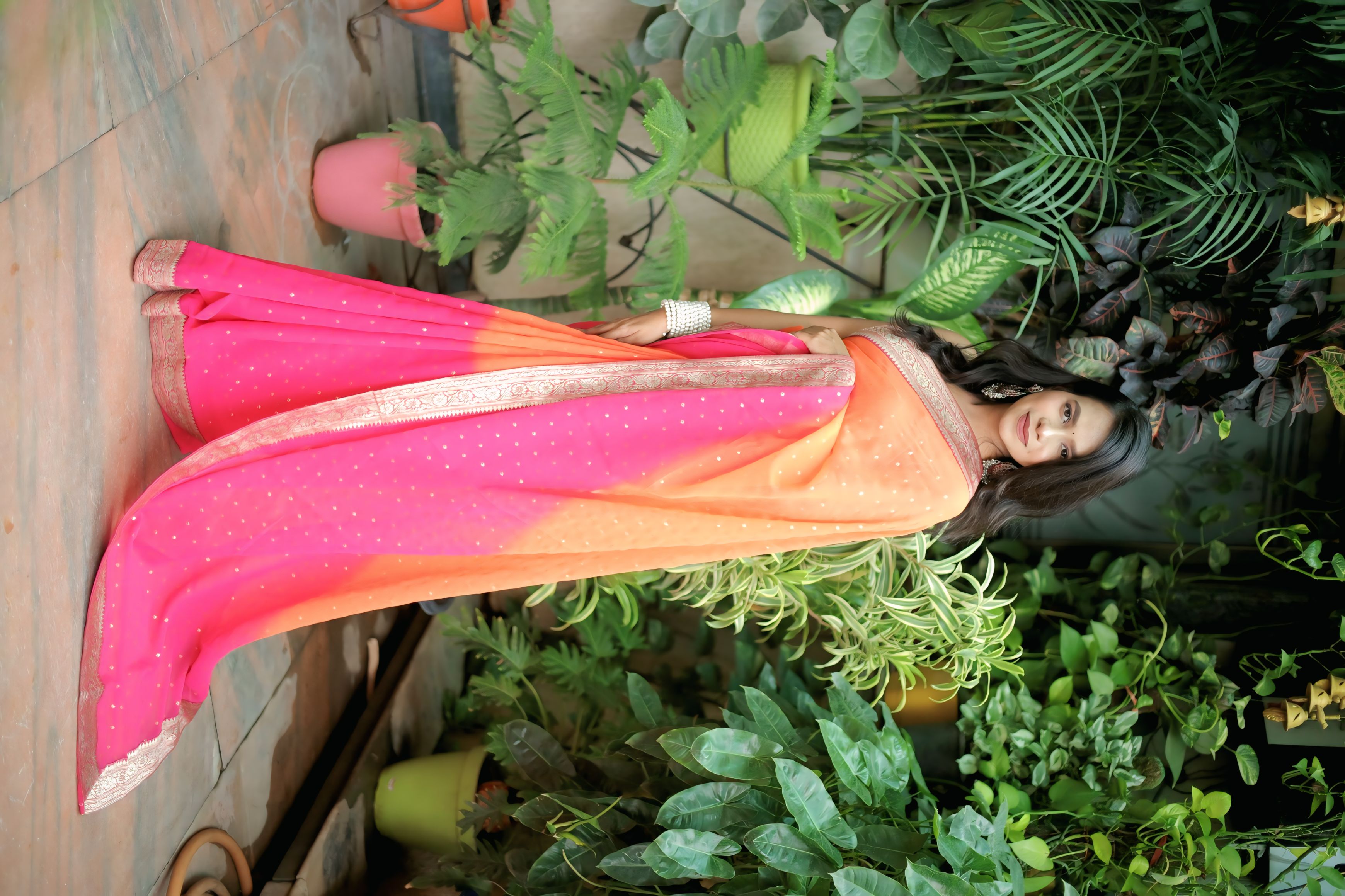 Sunset Radiance - Soft Georgette Weightless Foil Work Saree