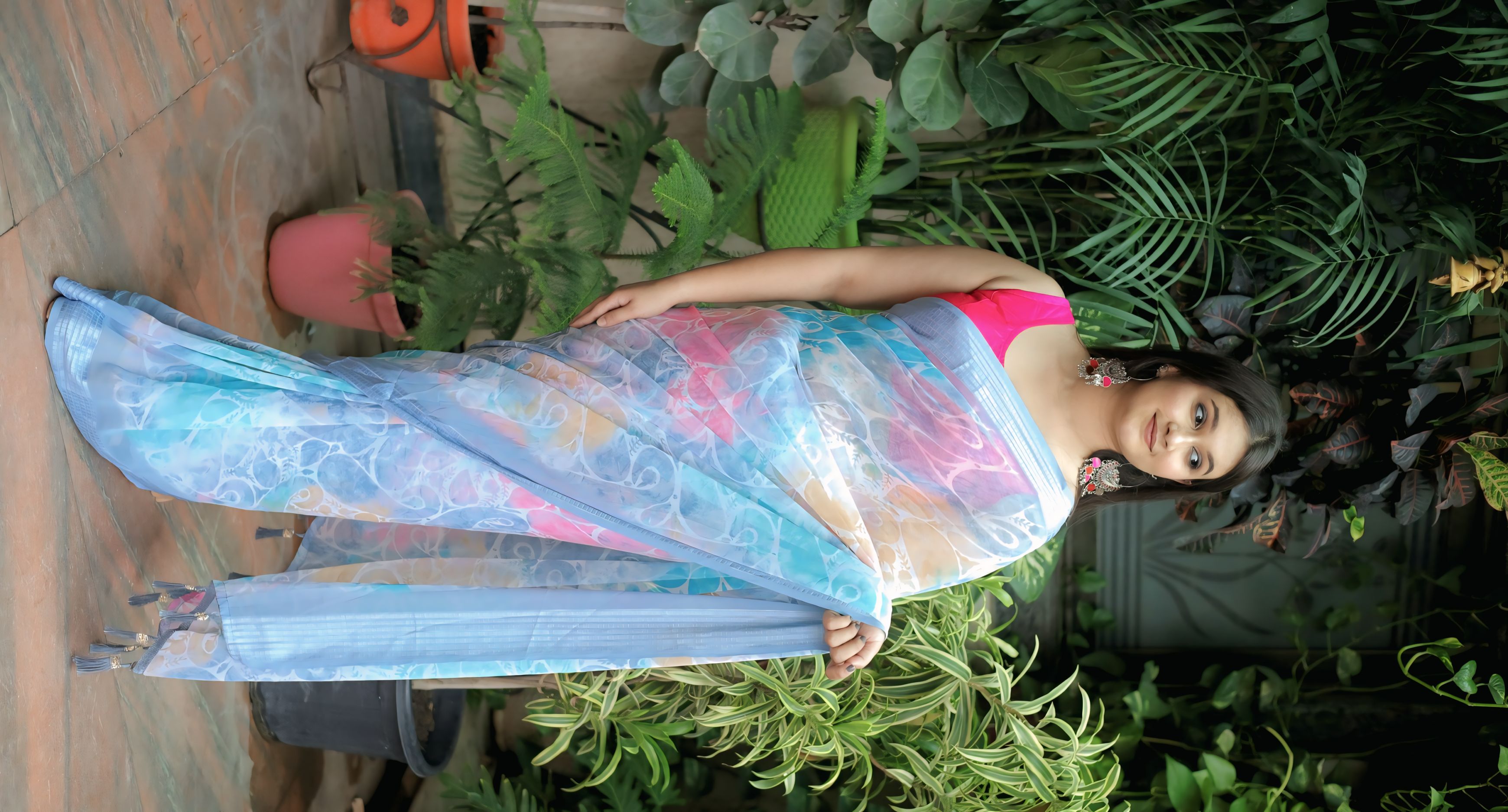 Blue Georgette Printed Saree