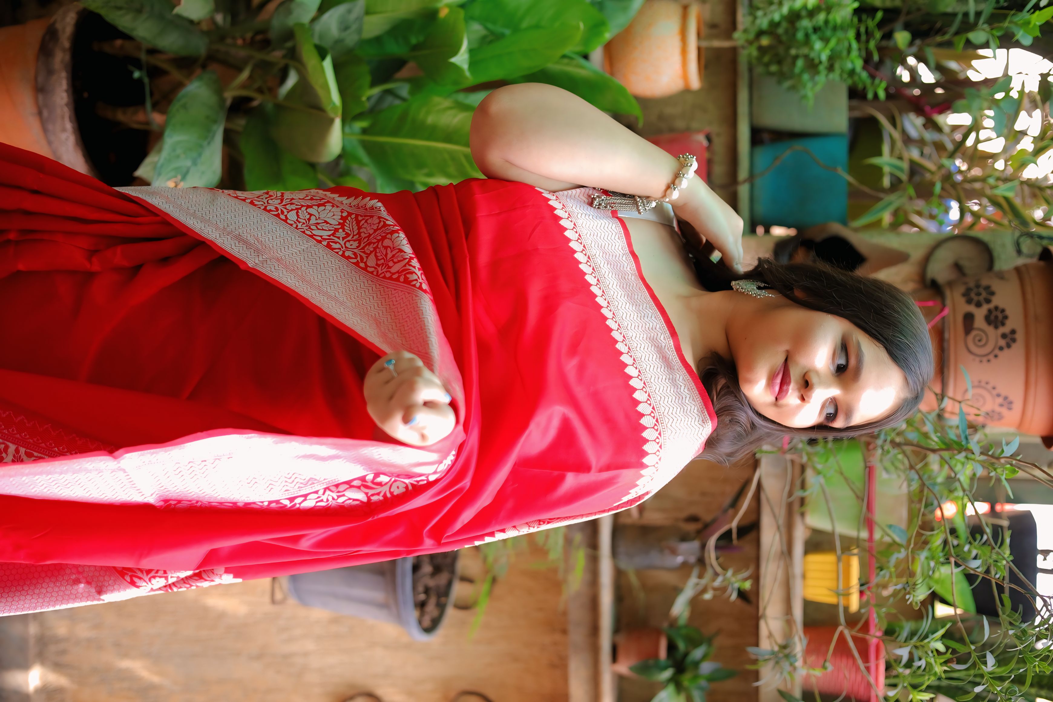 Red Litchi Silk Jacquard Work Saree