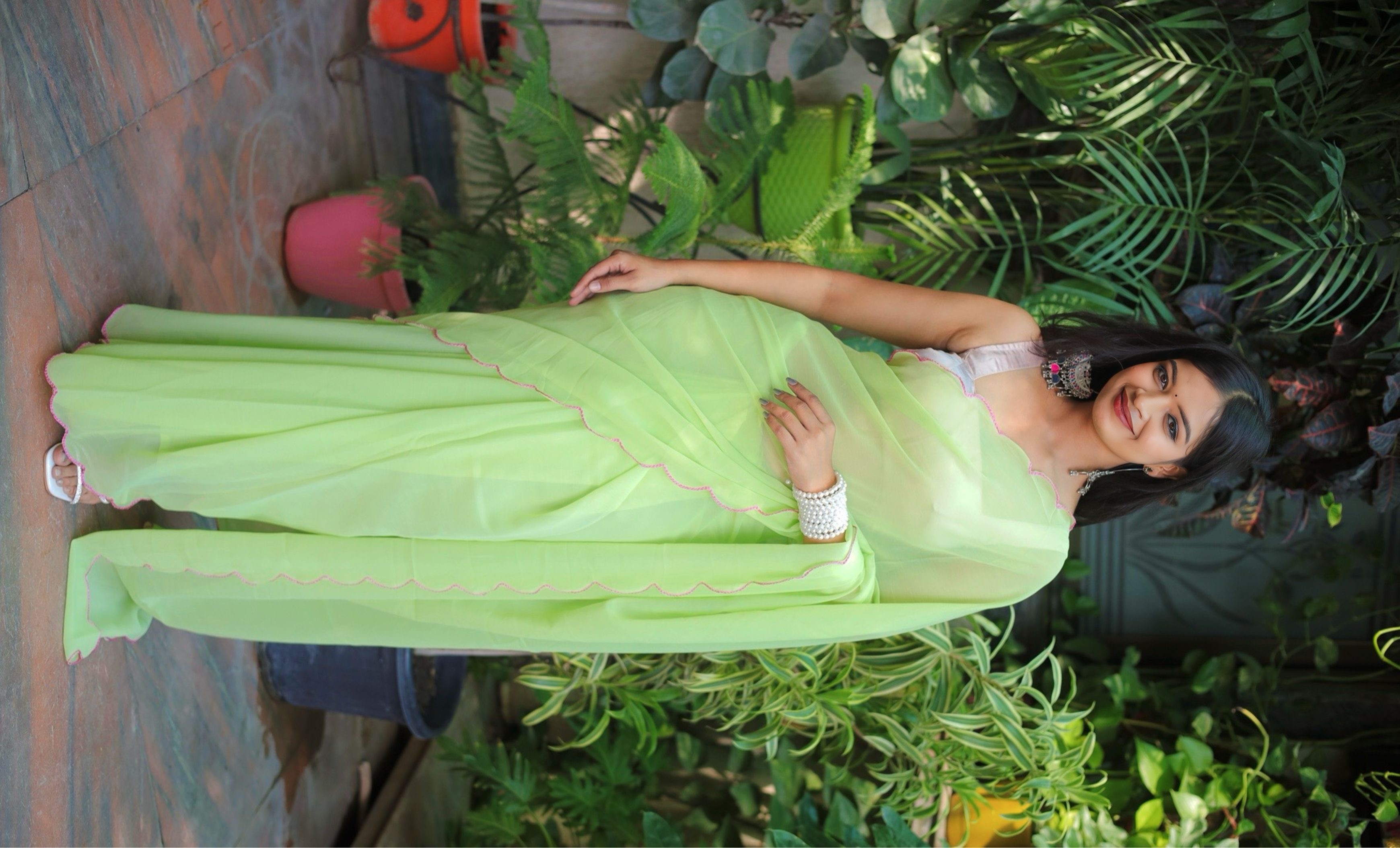 Mint Green Faux Georgette Solid Saree