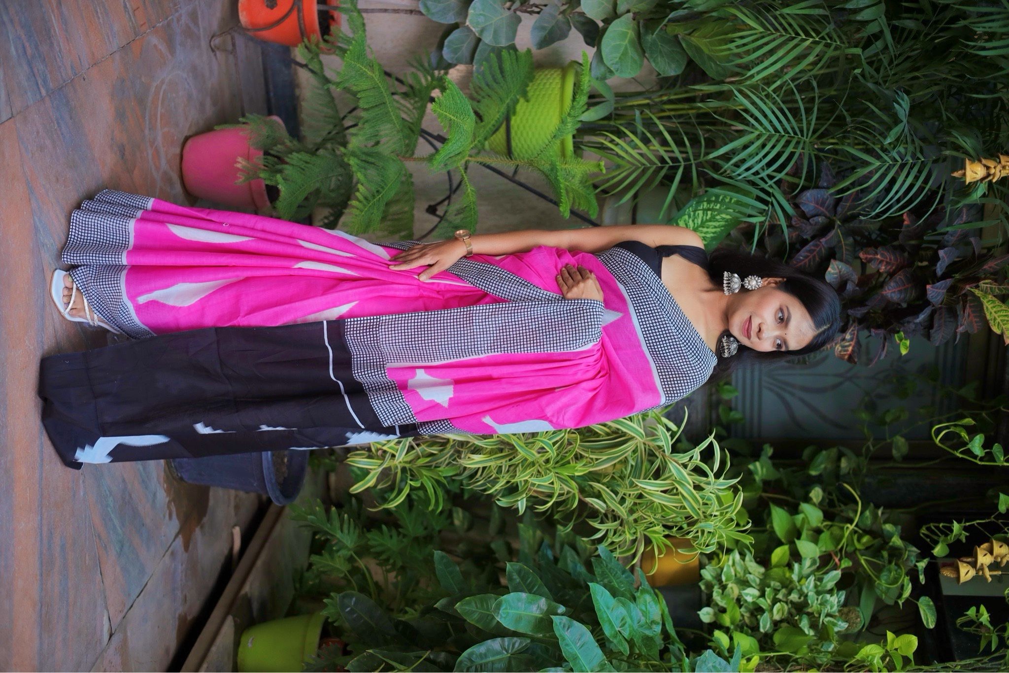 Pink Mulmul Cotton Printed Saree