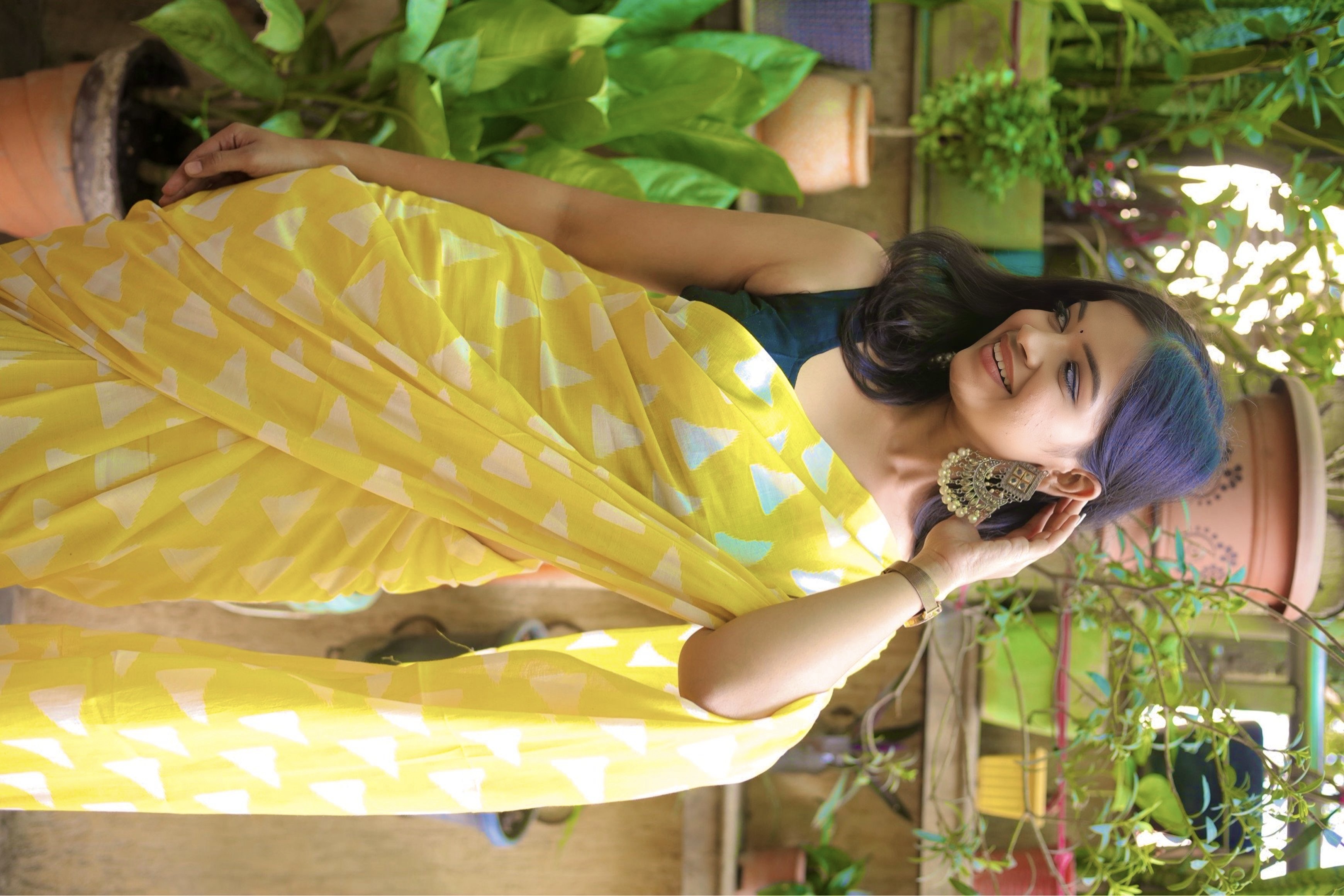 Yellow Mulmul Cotton Printed Saree