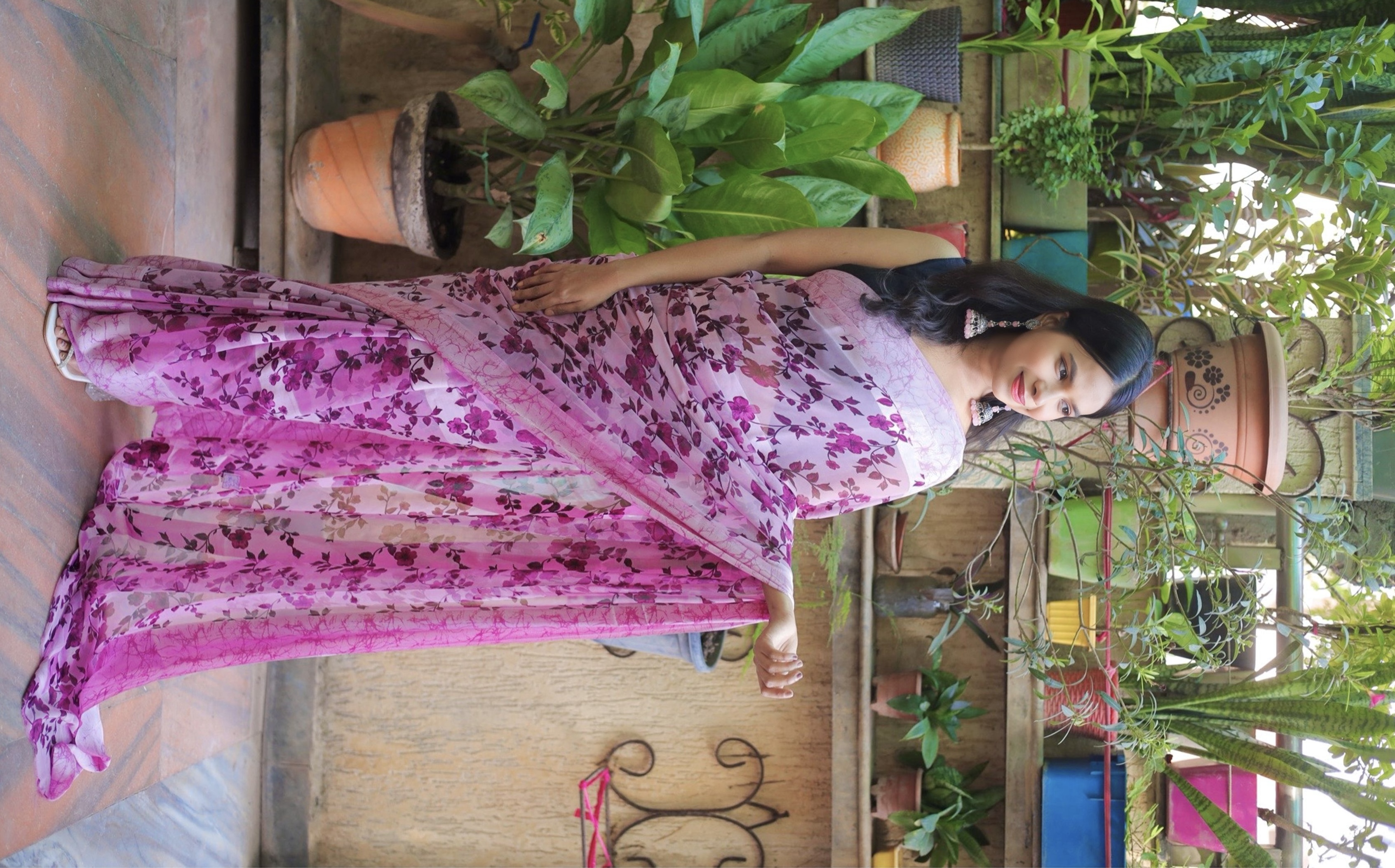 Pink Satin Printed Saree