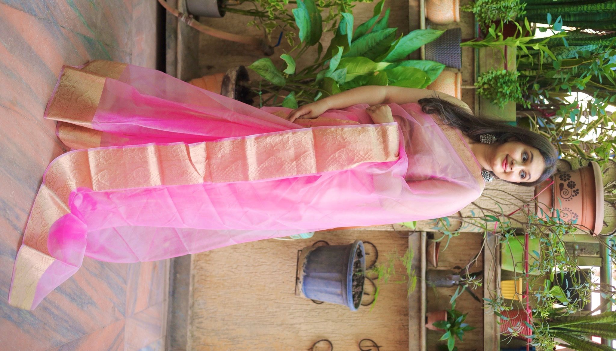 Pink Tissue Silk Solid Saree