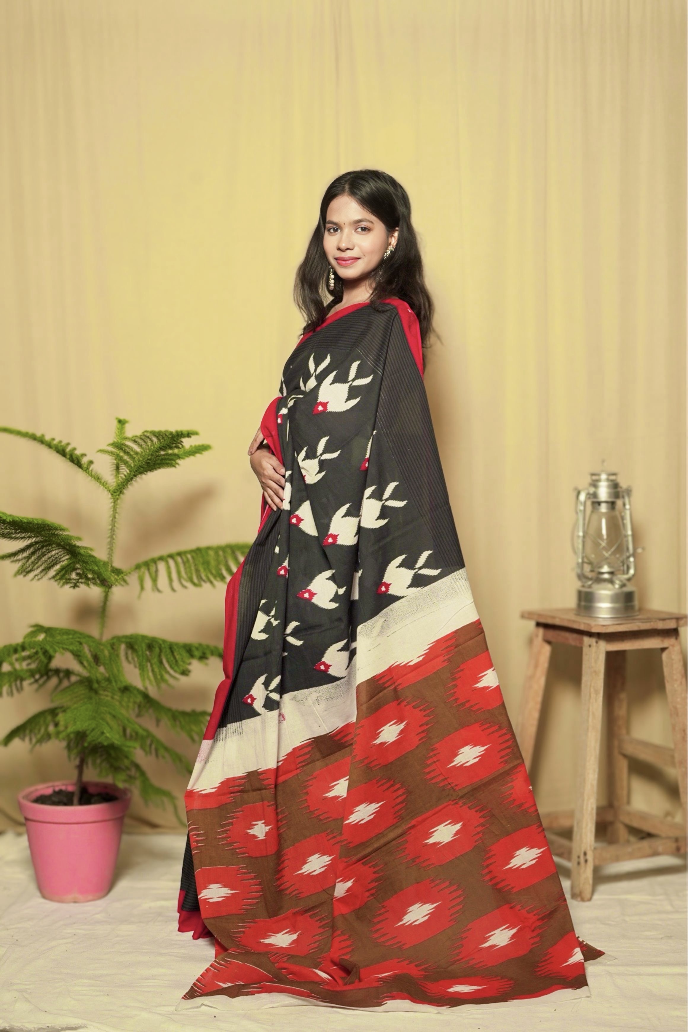 Black Linen Printed Saree