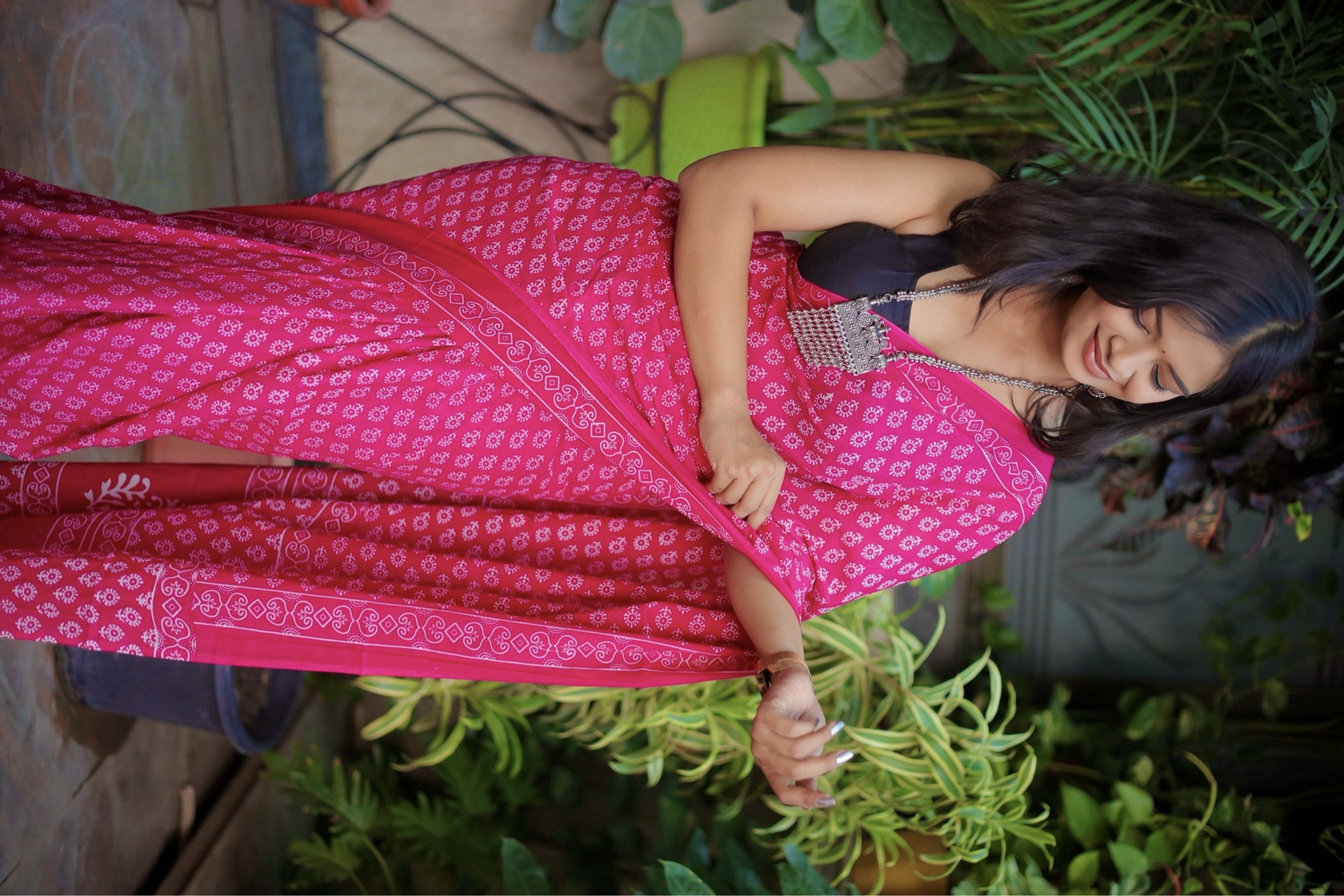 Pink Mulmul Cotton Printed Saree