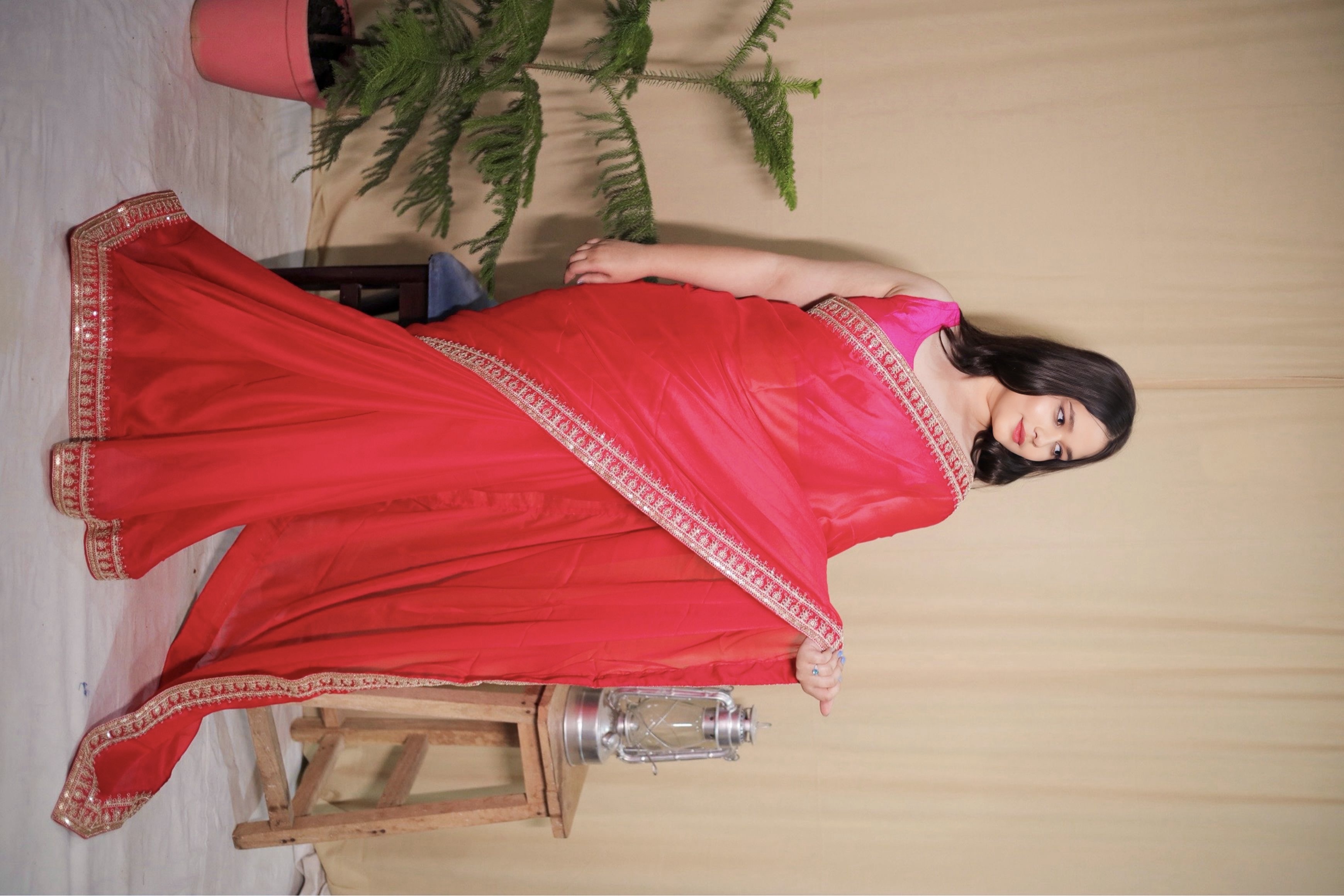 Soft Pink Georgette Satin Silk Embellished Saree