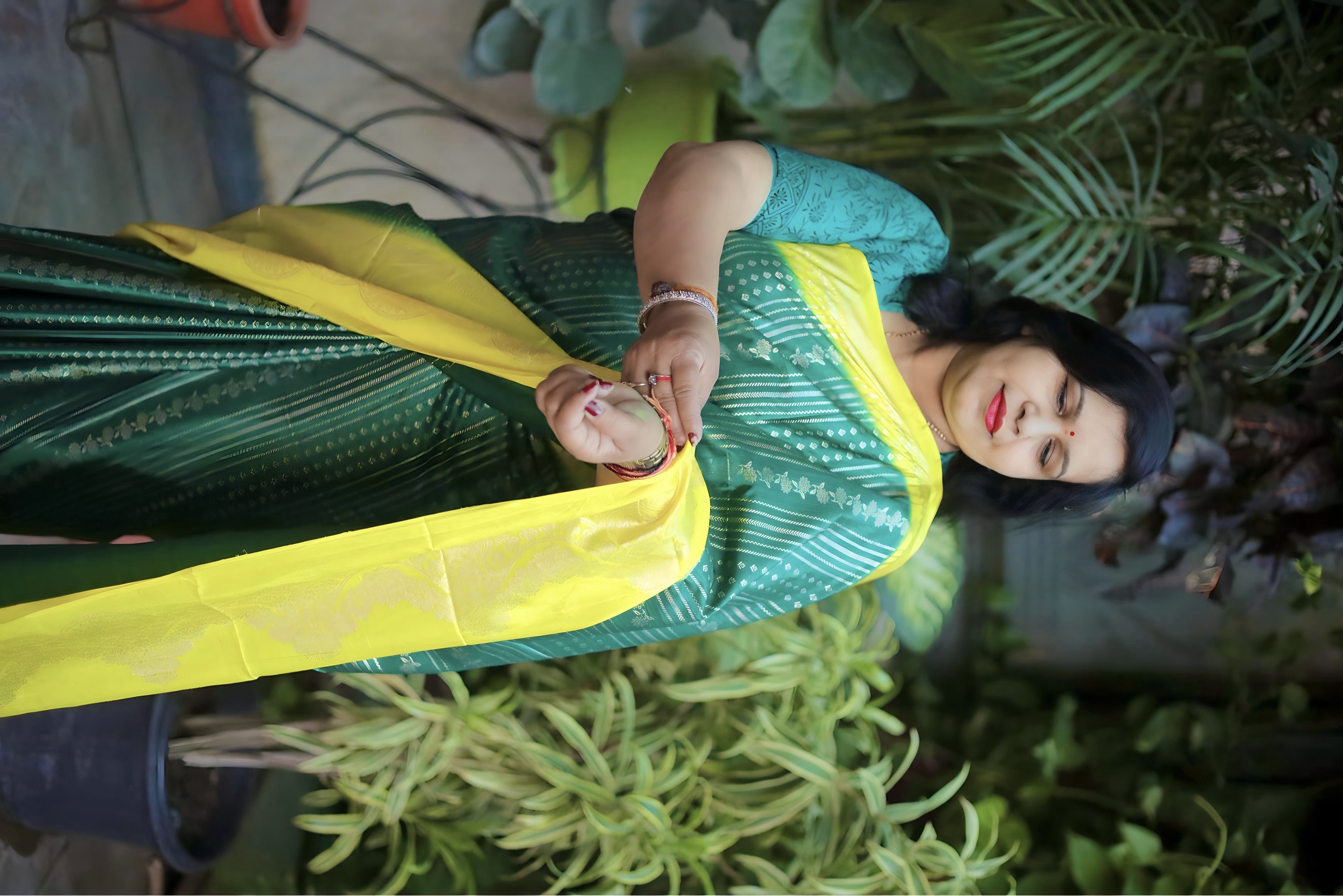 Green Dola Silk Foil Printed Saree